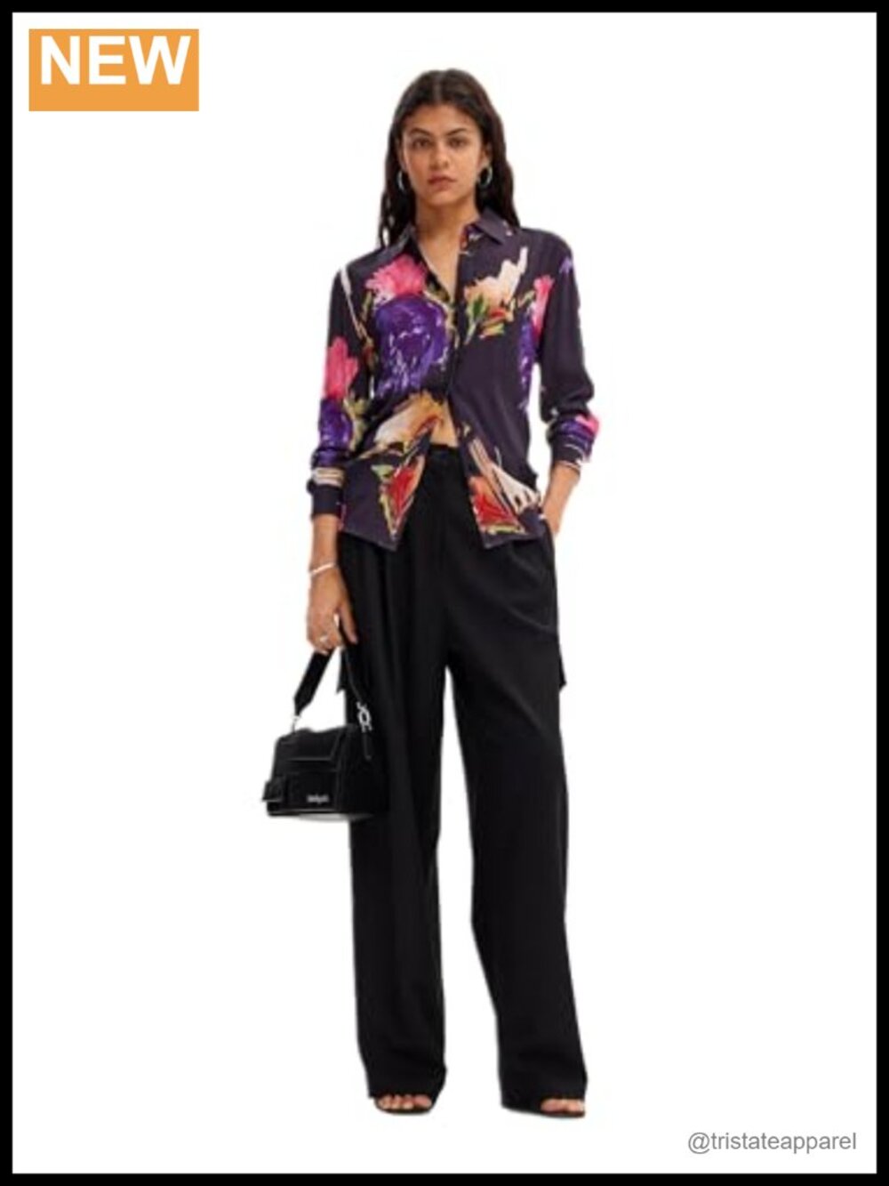 Desigual Floral Printed Button Down Long Sleeve Viscose Blouse